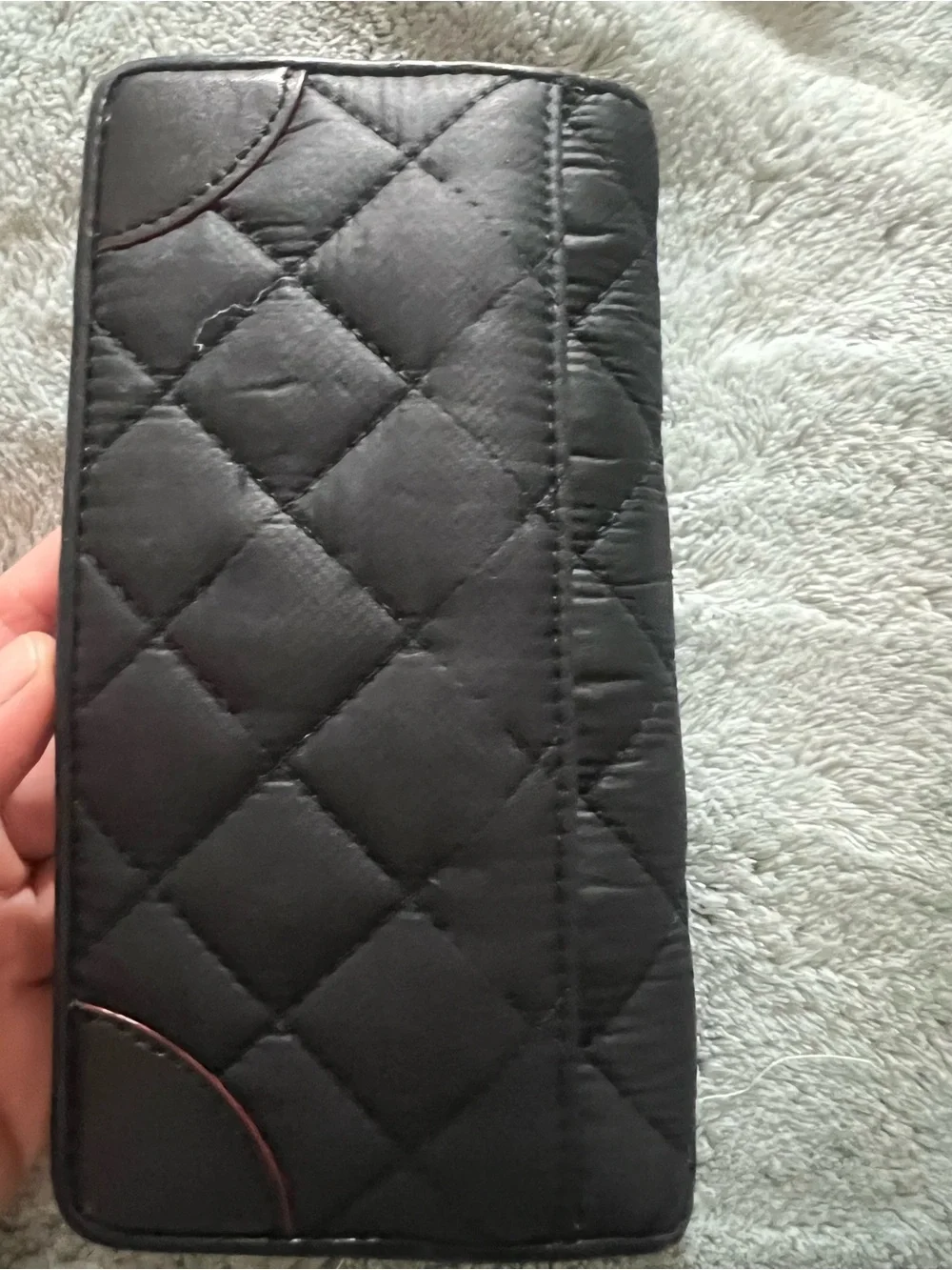 MZ Wallace Black Quilted Zip Around Wallet with Gold Logo
